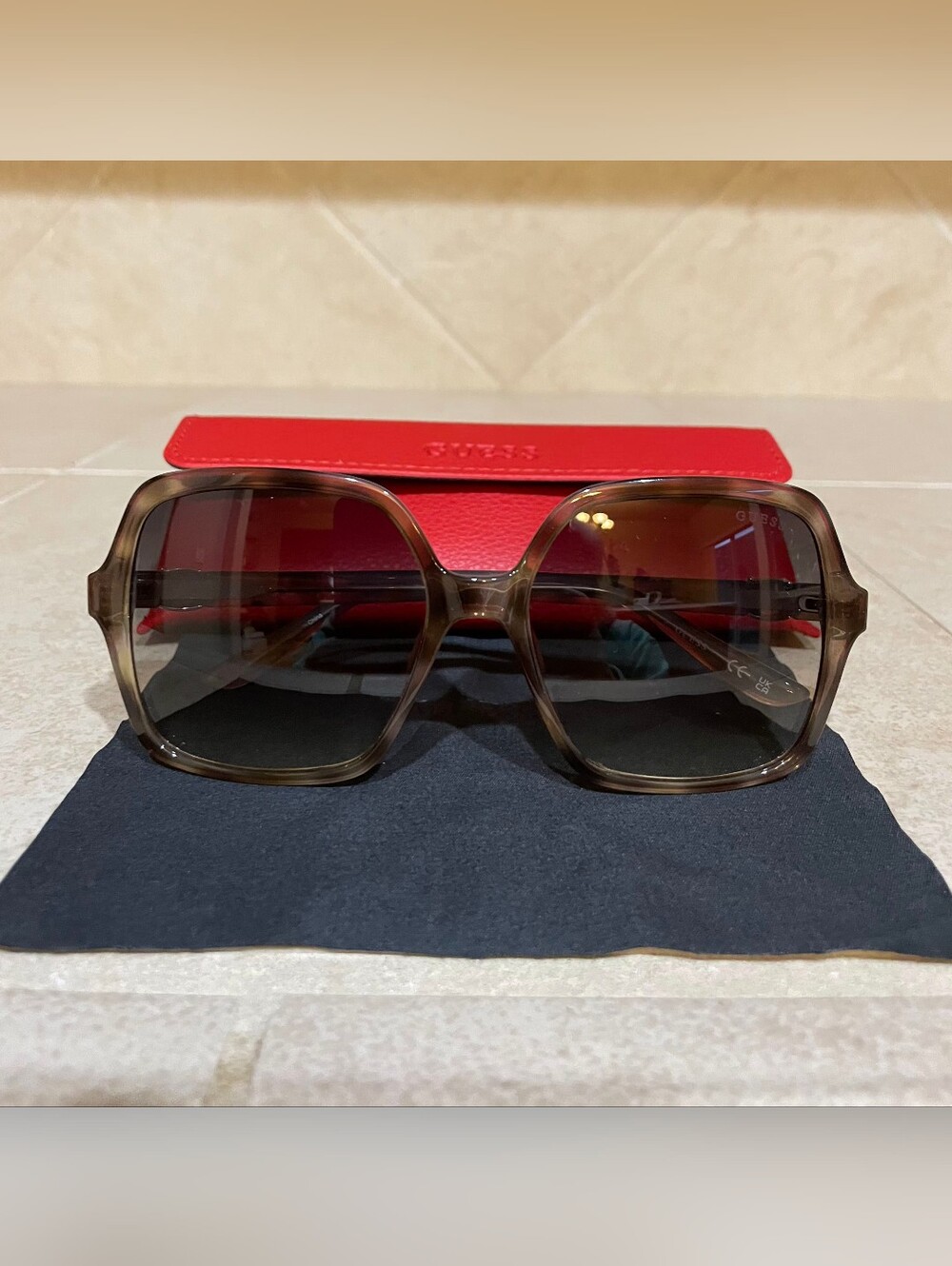 Guess Women’s Oversized Square Sunglasses in Brown with Red Case